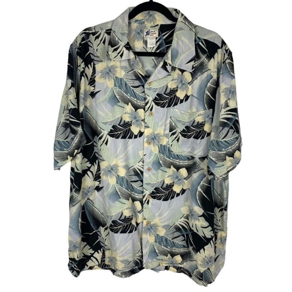 Cherokee Waikiki Wear Vintage Hawaiian Button Up Shirt Tropical Floral Hibiscus